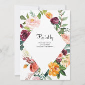 秋と秋の赤面ブルゴーニュオレンジ色の花 招待状 (裏面)