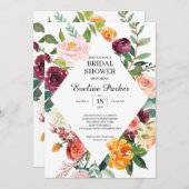 秋と秋の赤面ブルゴーニュオレンジ色の花 招待状 (正面/裏面)