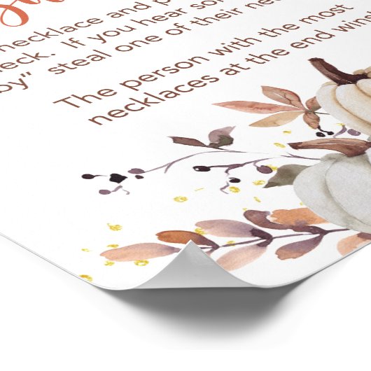 秋と言わないベビーネックレスシャワーゲームサイン ポスター (角)