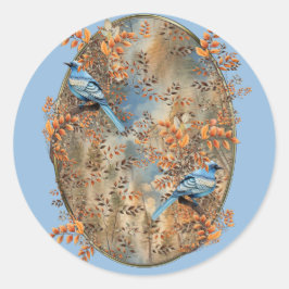 秋と青葉の鳥の木々 ラウンドシール