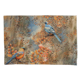 秋と青葉の鳥の木々 枕カバー