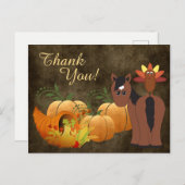 秋にかわいい茶色の馬と七面鳥ありがとう シーズンポストカード (正面/裏面)