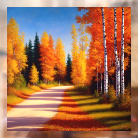 秋には樺の木の木がドライブウェイに並んだ ウィンドウサイン (シート2)