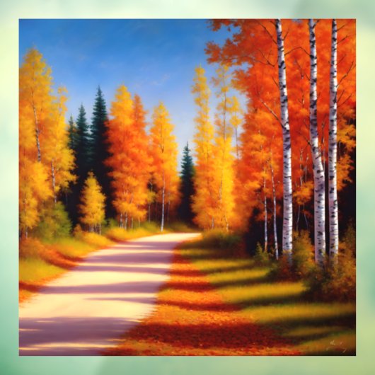 秋には樺の木の木がドライブウェイに並んだ ウィンドウサイン (シート3)