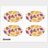 秋にドングリとオーク葉材を付けた 楕円形シール (シート)