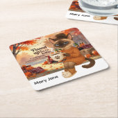 秋に優しいパーティー猫好き スクエアペーパーコースター (アングル)