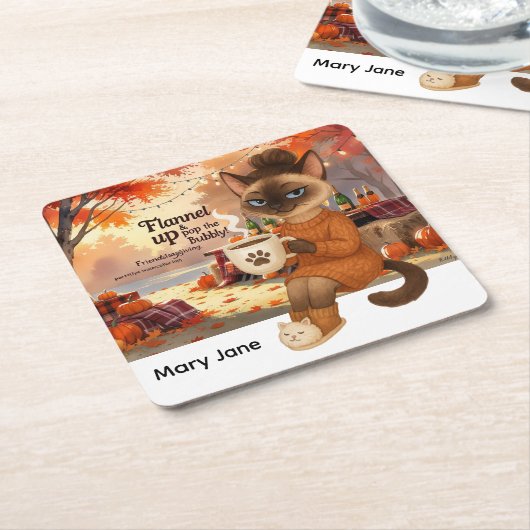 秋に優しいパーティー猫好き スクエアペーパーコースター (アングル)