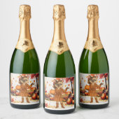 秋に優しいパーティー猫好き スパークリングワインラベル (ボトル)