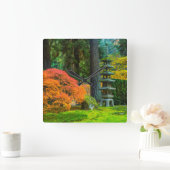 秋に日本のオレゴン州ポートランドの庭園 スクエア壁時計 (ホーム)