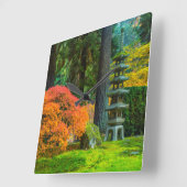 秋に日本のオレゴン州ポートランドの庭園 スクエア壁時計 (傾斜)