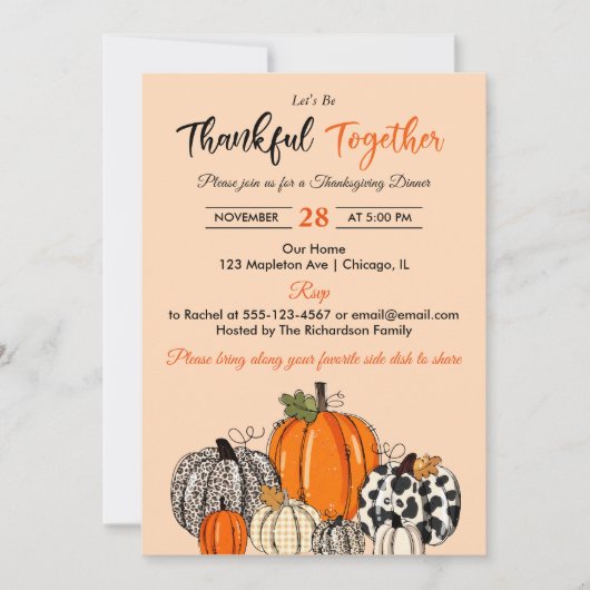 秋に訪れるフンキンが一緒に感謝 招待状 (正面)