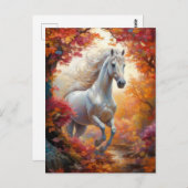 秋に野生の白馬が駆ける ポストカード (正面/裏面)