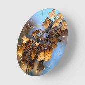 秋のあじさいタイムフライ ラウンド壁時計 (傾斜)