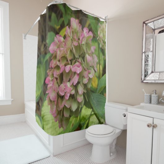 秋のあじさい開花ウィズゴールデンホスタ葉ズ シャワーカーテン (インサイチュ)