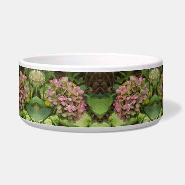 秋のあじさい開花ウィズゴールデンホスタ葉ズ ボウル (右)