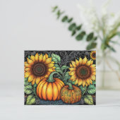 秋のお洒落ひまわりとカボチャ シーズンポストカード (スタンド正面)