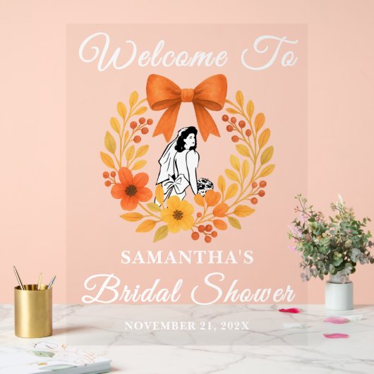 秋のお洒落フローラブライダルシャワーへようこそ アクリルサイン (ウェディング)