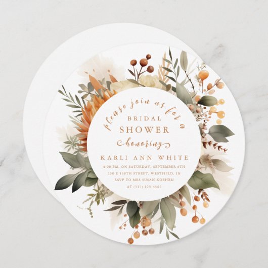秋のお洒落フローラブーケブライダルシャワー 招待状 (正面/裏面)