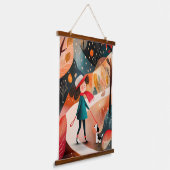 秋のお洒落散歩イラストレーション 吊り下げ型タペストリー (傾斜あり)