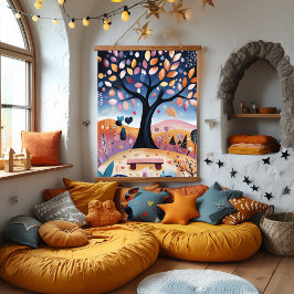 秋のお洒落木イラストレーション 吊り下げ型タペストリー