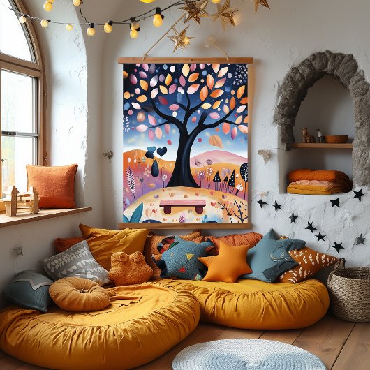 秋のお洒落木イラストレーション 吊り下げ型タペストリー