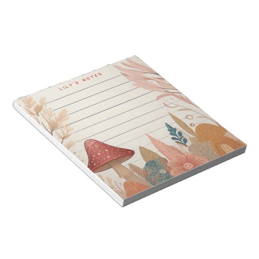 秋のお洒落秋きのこパーソナライズされた ノートパッド (アングル)