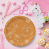 秋のお祝いスケッチ（オレンジ） ペーパープレート (パーティー)