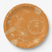 秋のお祝いスケッチ（オレンジ） ペーパープレート (正面)
