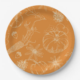 秋のお祝いスケッチ(オレンジ) ペーパープレート