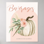 秋のお祝いパンプキンピンクドリンクテーブルサイン ポスター (正面)