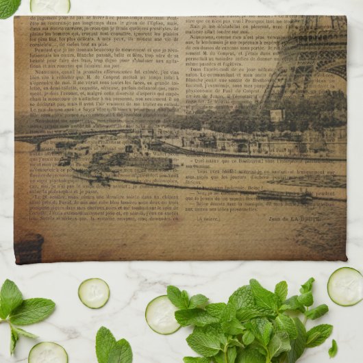 秋のかえでの葉の秋のパリエッフェル塔 キッチンタオル (折り畳み)