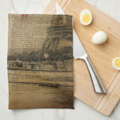 秋のかえでの葉の秋のパリエッフェル塔 キッチンタオル (四つ折り)