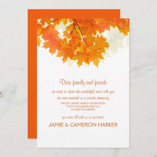 秋のかえでは駆け落ちの発表を去ります 案内状 (正面/裏面)