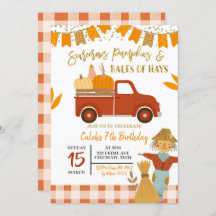 秋のかかしとカボチャの誕生日招待状