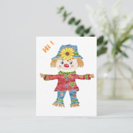 秋のかかしの白い子供の郵便はがき ポストカード (スタンド正面)