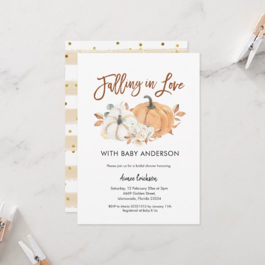 秋のかぼちゃがラブベビーシャワーに降り注ぐ 招待状 (正面/裏面インサイチュ)