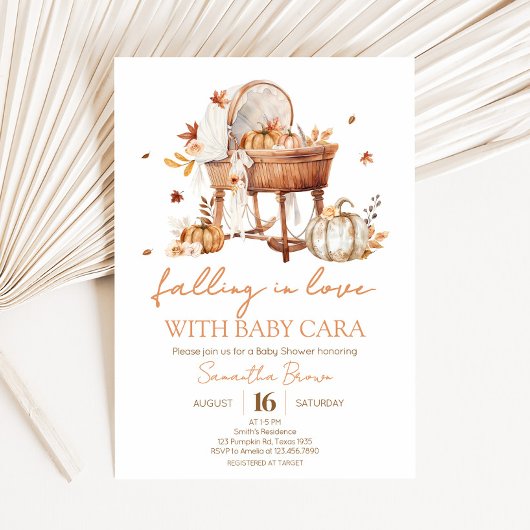 秋のかぼちゃが恋に落ちる赤ちゃんシャワー 招待状