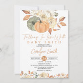 秋のかぼちゃが恋に落ちる赤ちゃんシャワー 招待状 (正面)