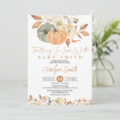 秋のかぼちゃが恋に落ちる赤ちゃんシャワー 招待状 (スタンド正面)