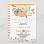 秋のかぼちゃが恋に落ちる赤ちゃんシャワー 招待状 (正面/裏面)