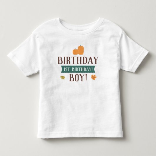 秋のかぼちゃと落ち葉の誕生日の男の子または女の子 トドラーTシャツ (正面)