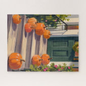 秋のかぼちゃの玄関先 | 秋の絵画 ジグソーパズル (横)
