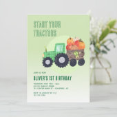 秋のかぼちゃトラクター少年 1歳の誕生日 招待状 (スタンド正面)