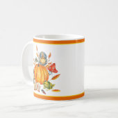秋のかぼちゃフクロウとカエル コーヒーマグカップ (正面左)