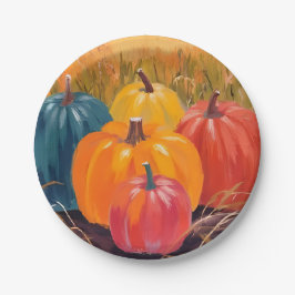 秋のかぼちゃ | 秋の風景 水彩画アート ペーパープレート