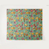 秋のかわいいカラフルフルーツかぼちゃ葉 タペストリー (正面(横))