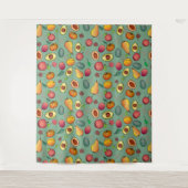 秋のかわいいカラフルフルーツかぼちゃ葉 タペストリー (正面)