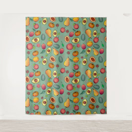 秋のかわいいカラフルフルーツかぼちゃ葉 タペストリー