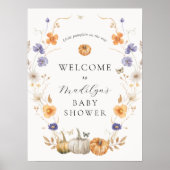 秋のかわいらしかぼちゃの赤ちゃんシャワー歓迎サイン ポスター (正面)