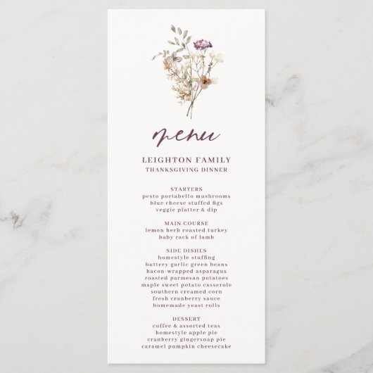 秋のかわいらし山花感謝祭ディナーメニュー メニュー (正面)